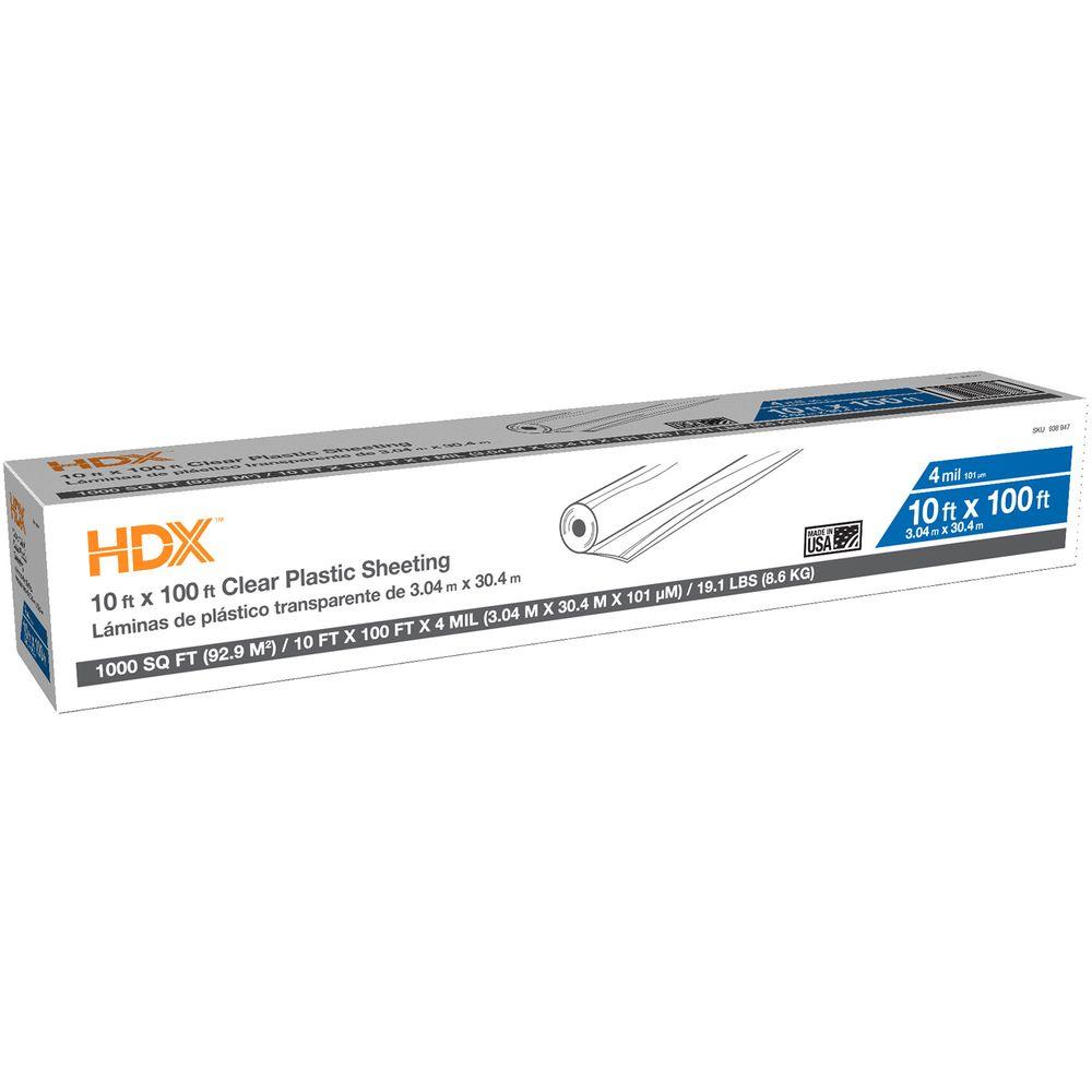 HDX 10 ft. x 100 ft. Clear 4 mil Plastic Sheeting