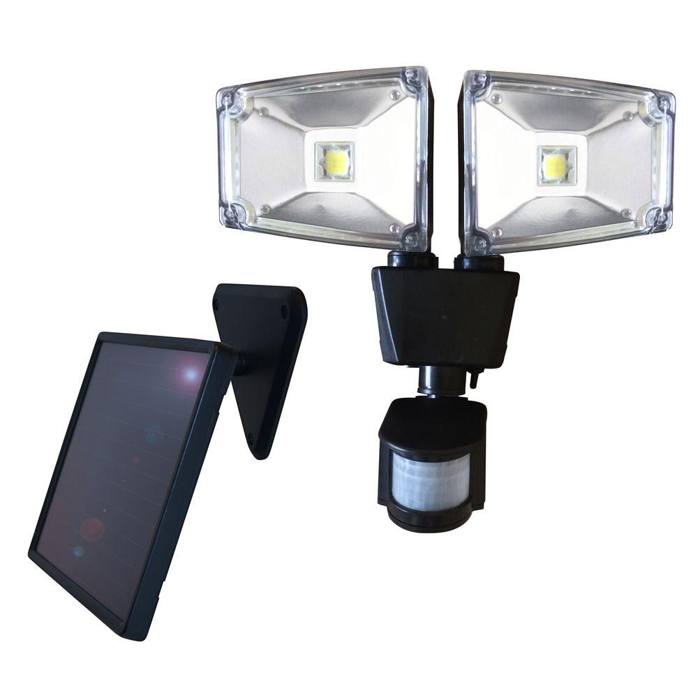 Weather Resistant Outdoor Security Lighting 160 Degree Black Motion Sensing Outdoor Solar Dual Lamp Security Light With Advance Led Technology