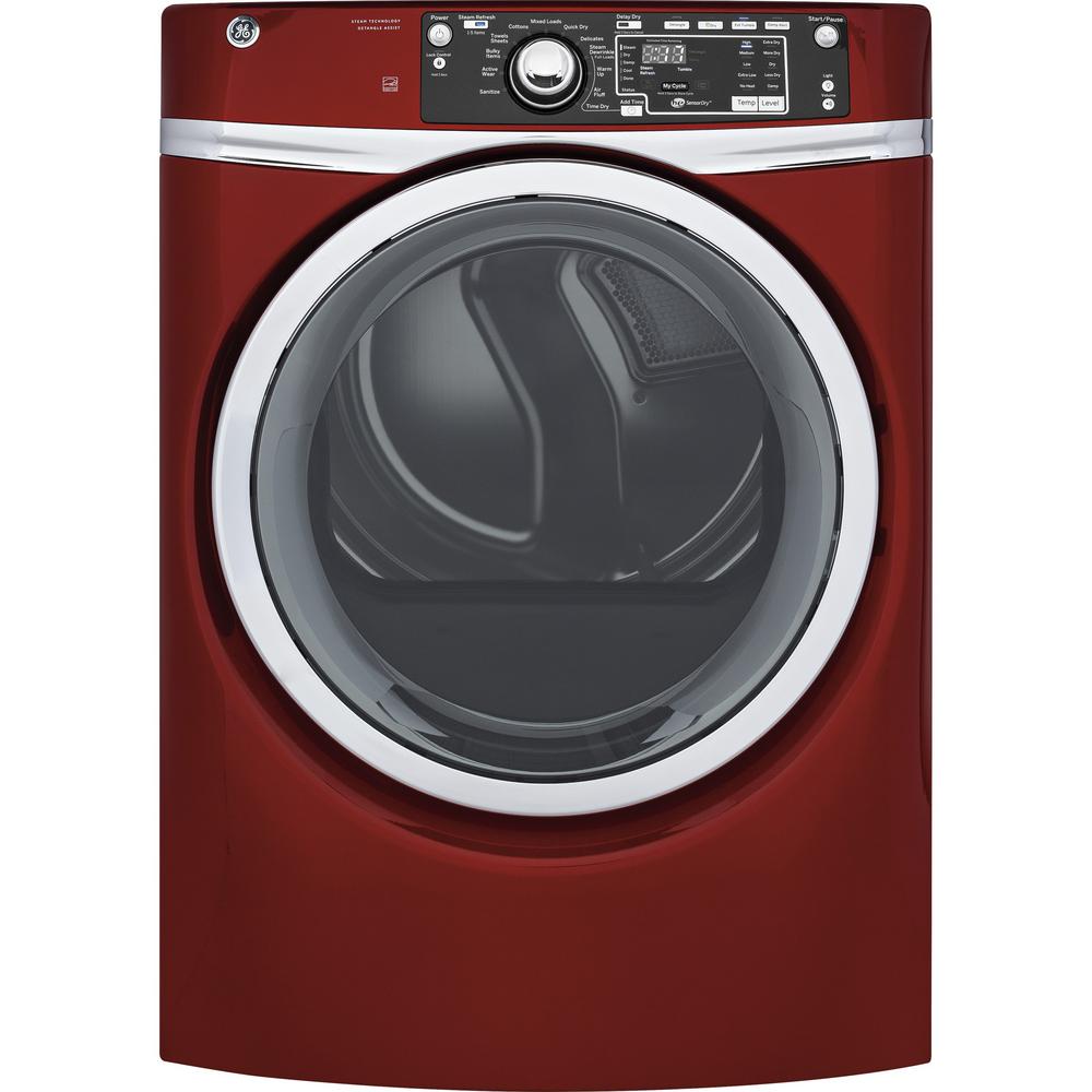 Ge 8 3 Cu Ft 240 Volt Ruby Red Stackable Electric Vented Dryer 240 Volt Ruby Red Stackable Electric Vented Dryer With Steam