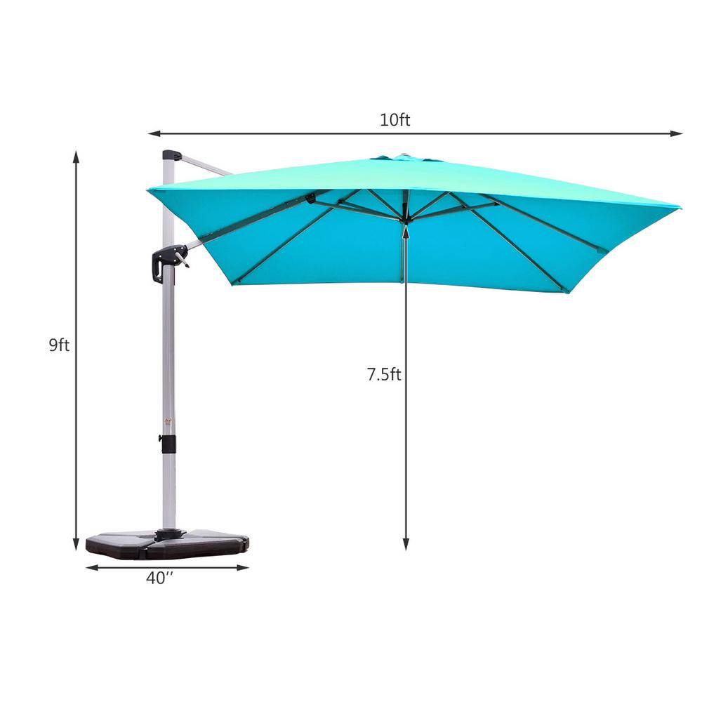 Costway 10 Ft Aluminum Square Cantilever 360 Degree Tilt Patio Umbrella In Blue Op70233ny The Home Depot