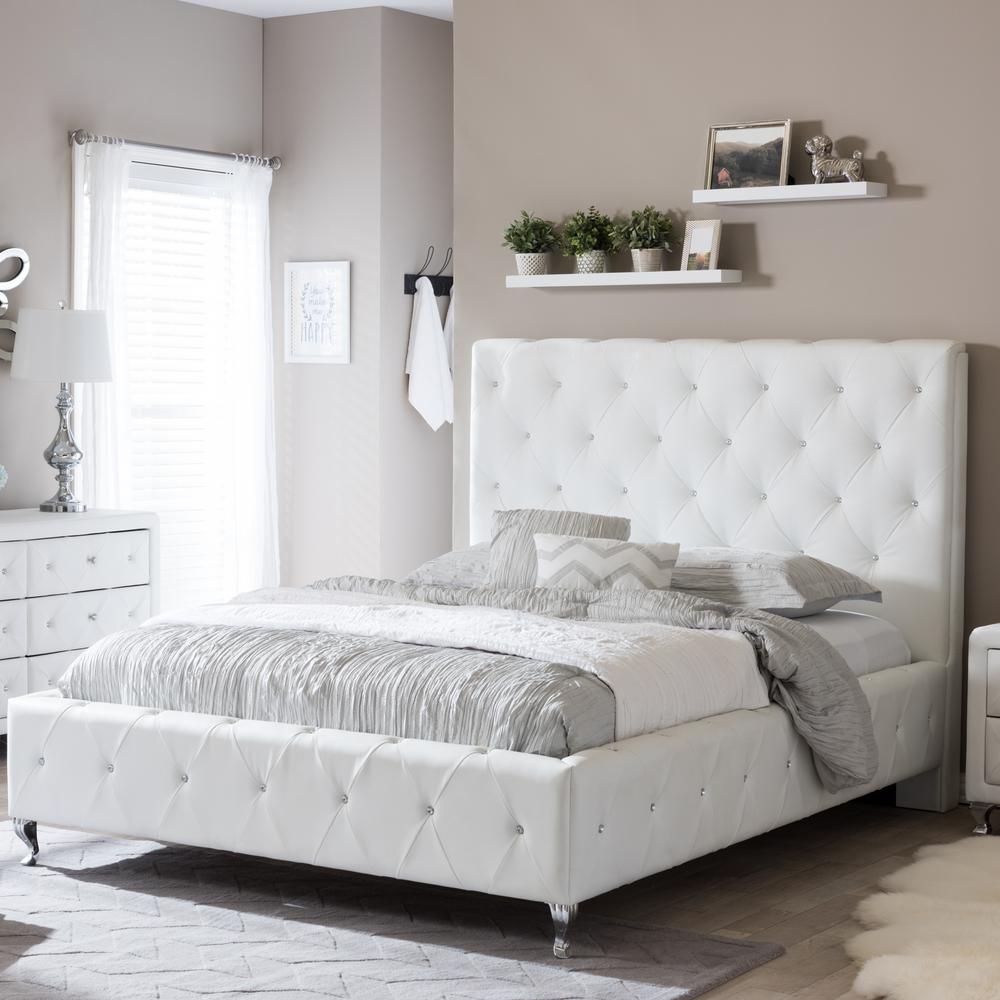 Stella Transitional White Faux Leather Upholstered King Size Bed