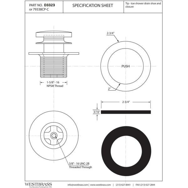 Westbrass 1 3 8 In Npsm Fine Thread Tip Toe Bath Drain In Matte Black D3323 62 The Home Depot