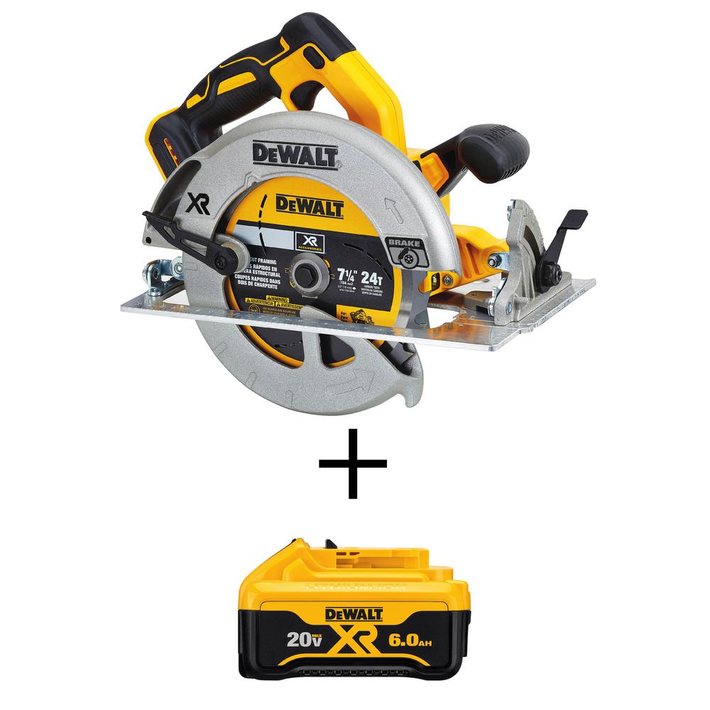DEWALT 20-Volt MAX Lithium-Ion Cordless Brushless 7-1/4 in. Circular Saw with Brake (Tool-Only) w/ Bonus Battery Pack 6.0 Ah was $305.0 now $199.0 (35.0% off)