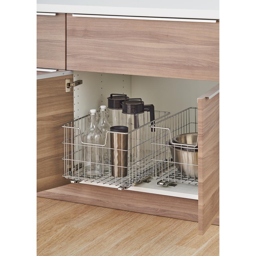 Wire Pull Out Organizers Kitchen Cabinet The Home Depot Ecostorage 13 In W X 17 75 D 11 H Chrome