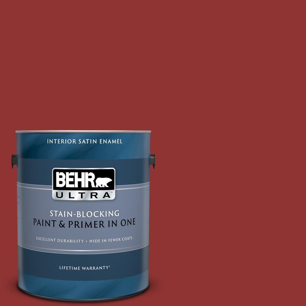 BEHR ULTRA 1 gal. BIC49 Red Red Red Satin Enamel Interior Paint and