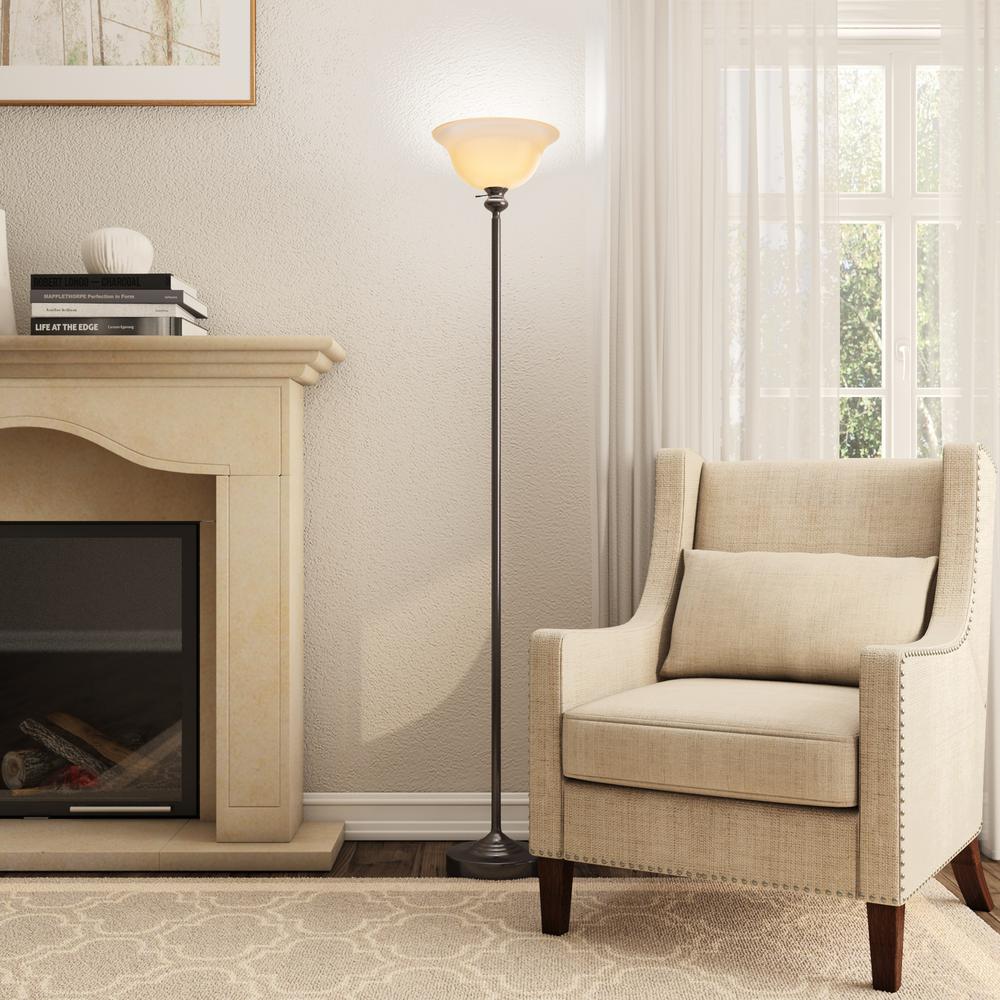 Hampton Bay 71 25 In Bronze Torchiere Floor Lamp With Frosted Plastic Shade