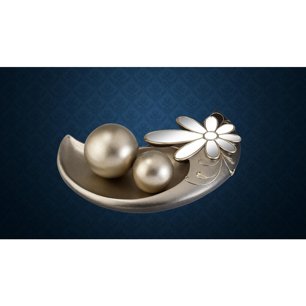 Ok Lighting Gold Floral Glamour Polyresin Decorative Bowl With