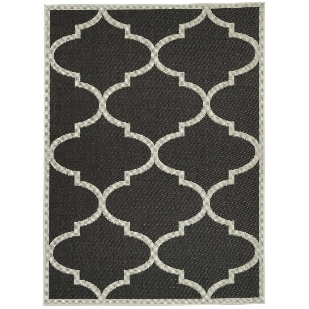 Ottomanson Jardin Collection Black Morrocan Trellis Design Indoor Outdoor 5 Ft X 7 Jute Back Area Rug