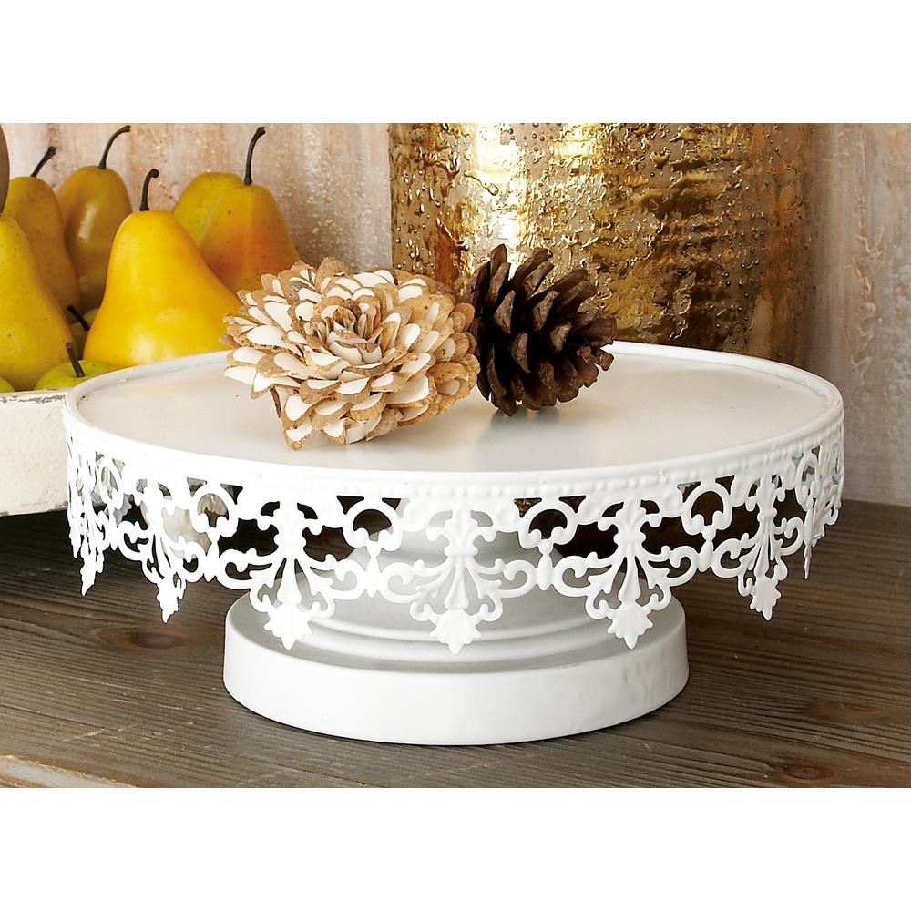 Litton Lane White Round Cake Stands with Cutout Lattice Lace Overhang
