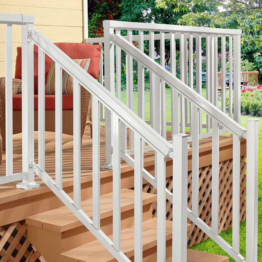 Peak Aluminum Railing White 6 Ft Stair Hand And Base Rail Kit 50112 The Home Depot Peak Aluminum Stair Railing