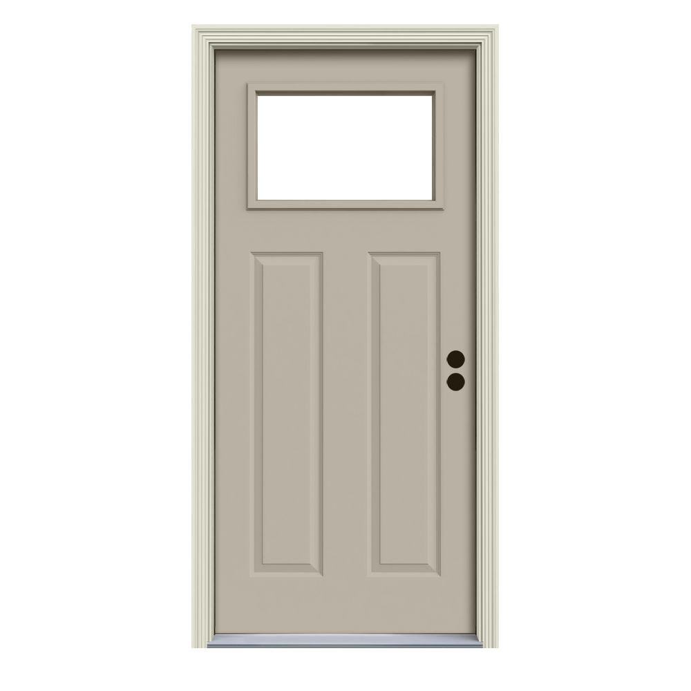 JELDWEN 32 in. x 80 in. 1 Lite Craftsman Desert Sand Painted Steel Prehung LeftHand Inswing