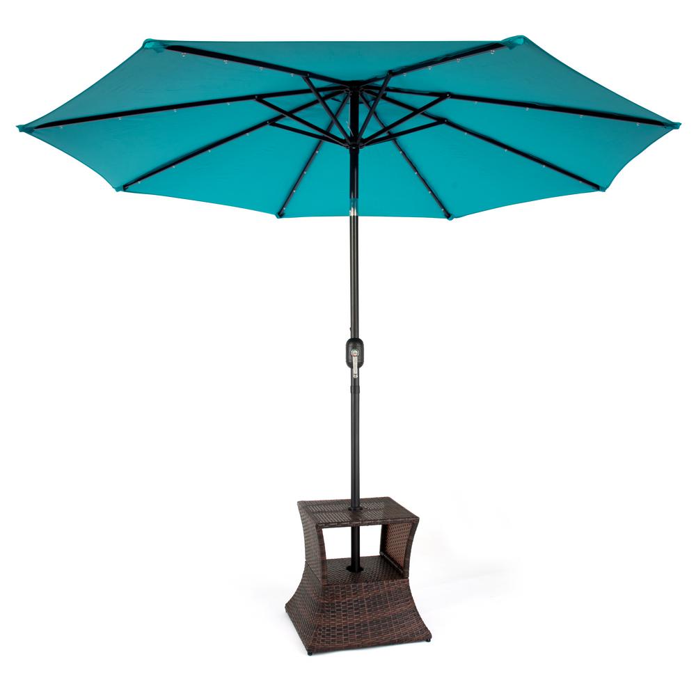 Trademark Innovations 17 In Square Pe Rattan Patio Umbrella Stand Side Table In Brown Tbleumb Rat Br The Home Depot