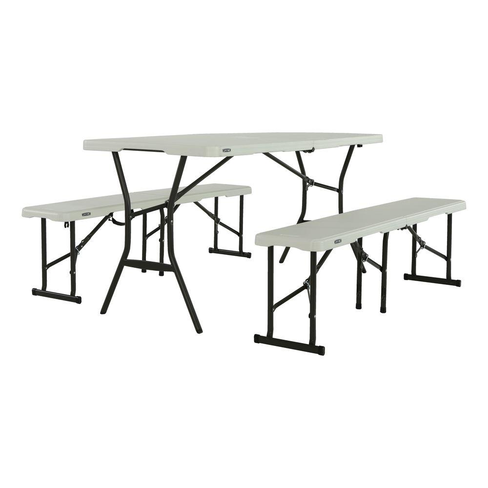 Lifetime 3 Piece Pearl 5 Ft Fold In Half Picnic Table With Benches Lifetime 3 Piece Pearl 5 Ft Fold In Half Picnic Table