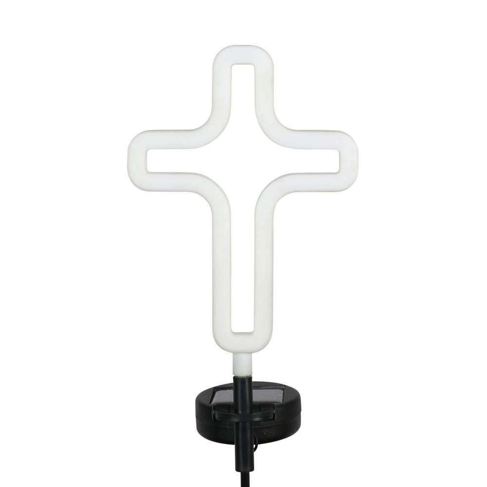 Exhart 2.87 Ft. Solar Cross Outline White Plastic Garden Stake-19070-rs 