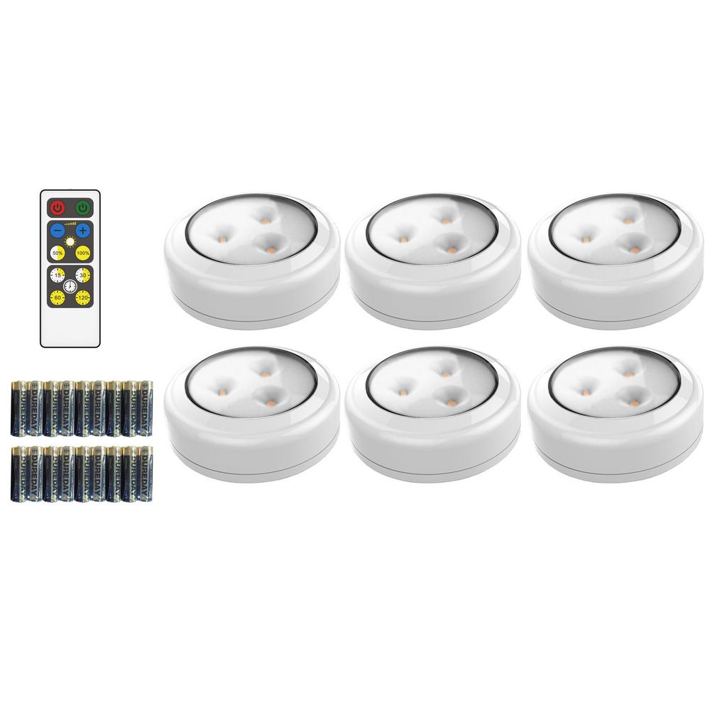 Brilliant Evolution Led White Puck Light With Remote 6 Pack