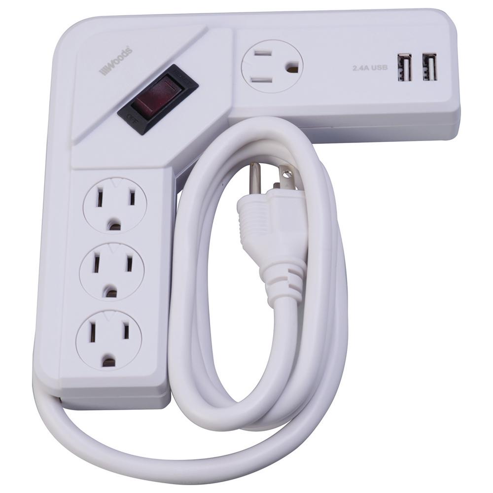 Southwire 4 Corner Desktop Surge Protector And Usb Charger Southwire 4 Corner Desktop Surge Protector And Usb Charger With Ft Cord