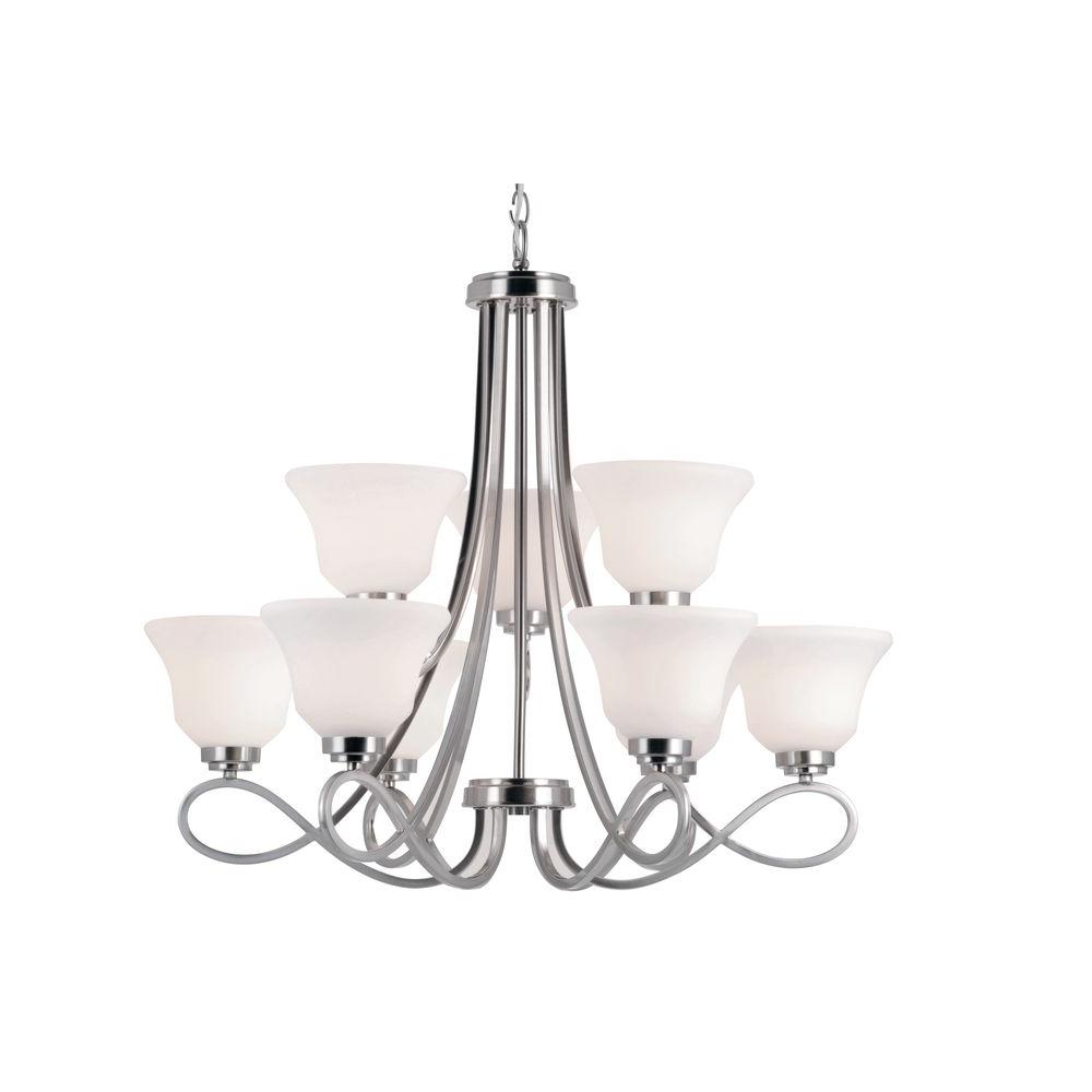 Bel Air Lighting Stewart 9 Light Brushed Nickel Chandelier With Bel Air Lighting Stewart 9 Light Brushed Nickel Chandelier With Frosted Shades