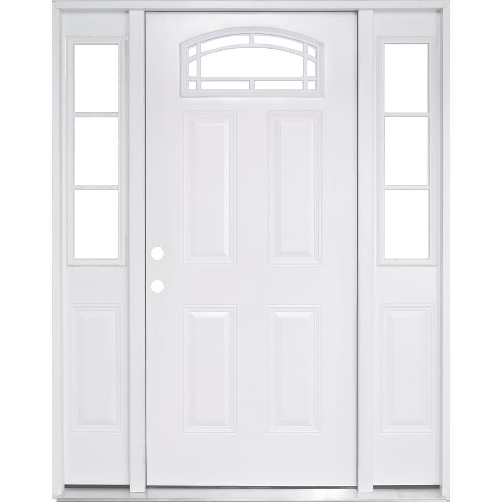 72 In X 80 In Camber Top Primed White Steel Prehung Front Door With 16 In 3 Lite Sidelites Rh 4 9 16 In Frame