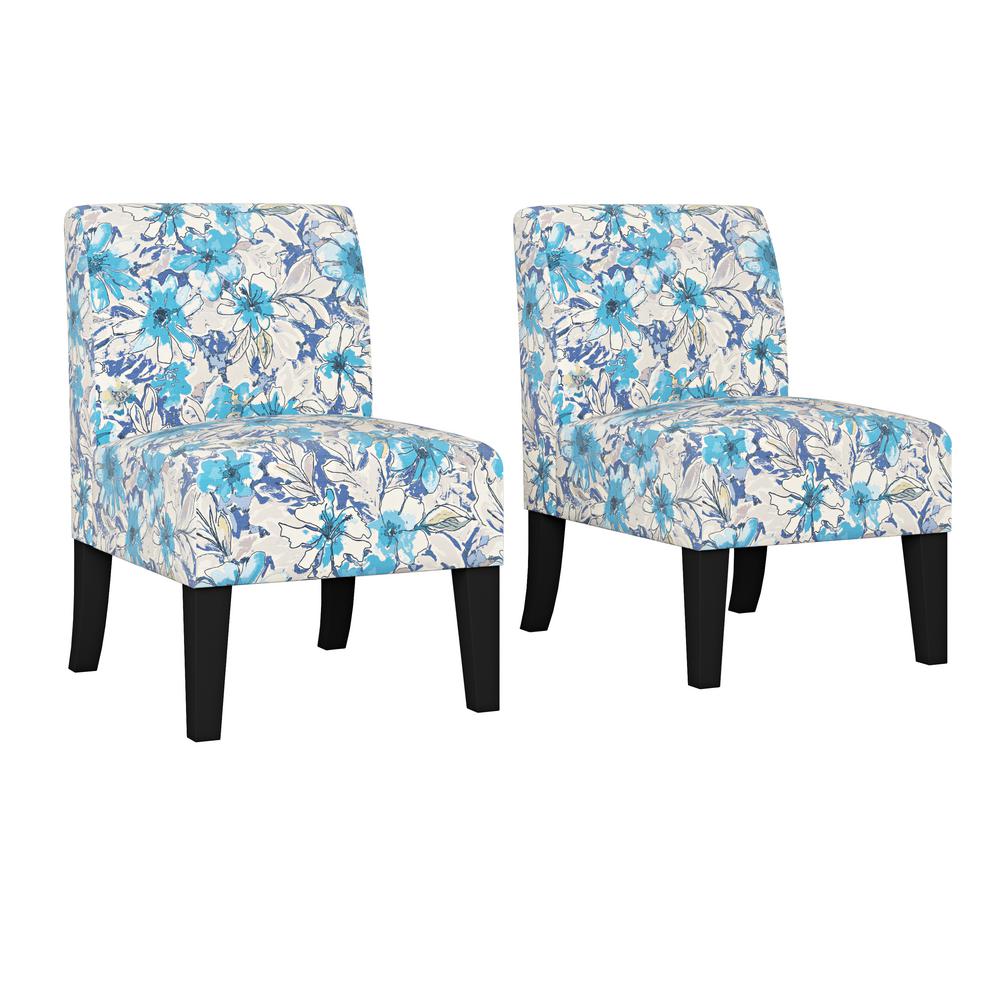 Handy Living Denis Indigo Blue Multi Floral Print Upholstered Armless ...