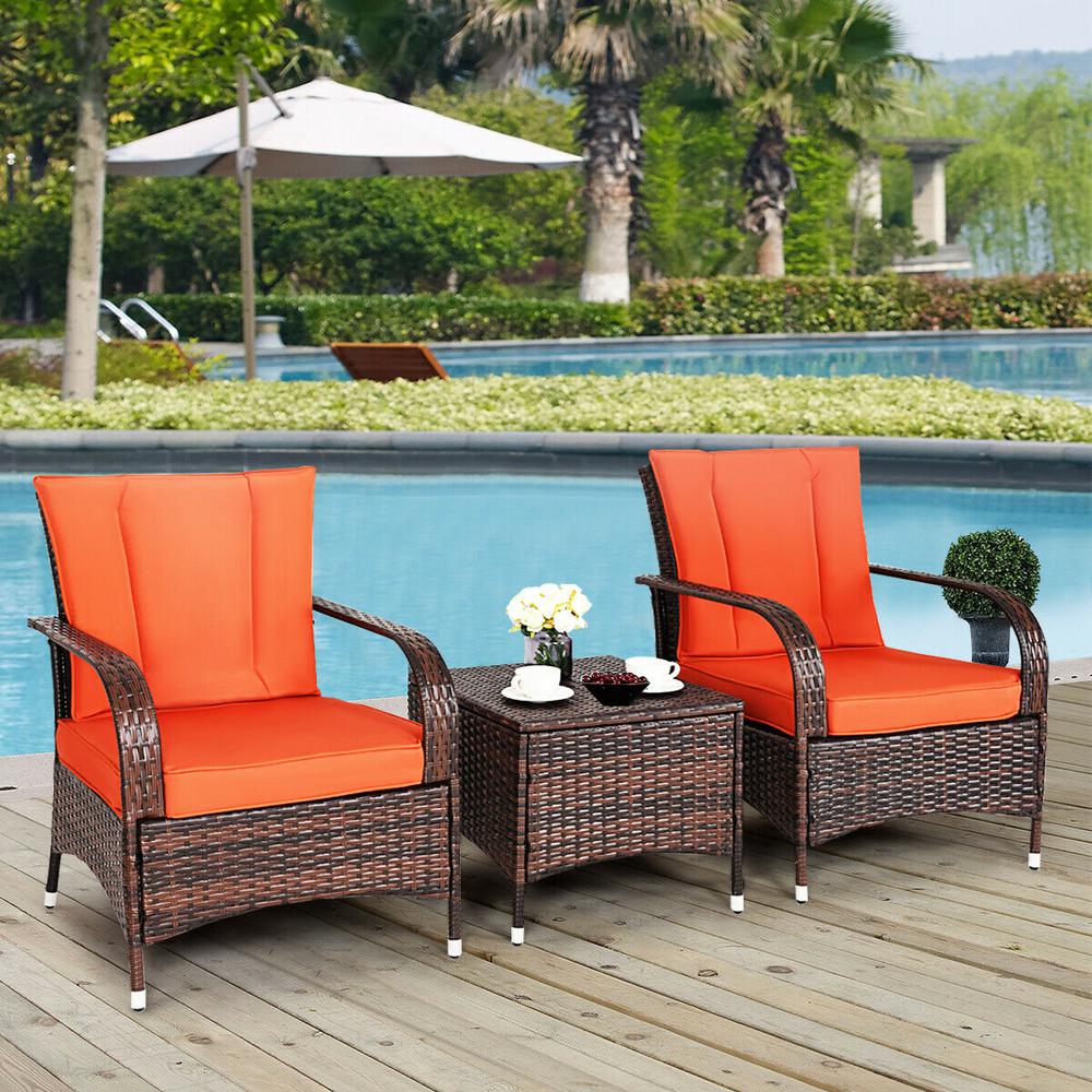 Costway Mix Brown 3-Piece Rattan Wicker Outdoor Furniture ...