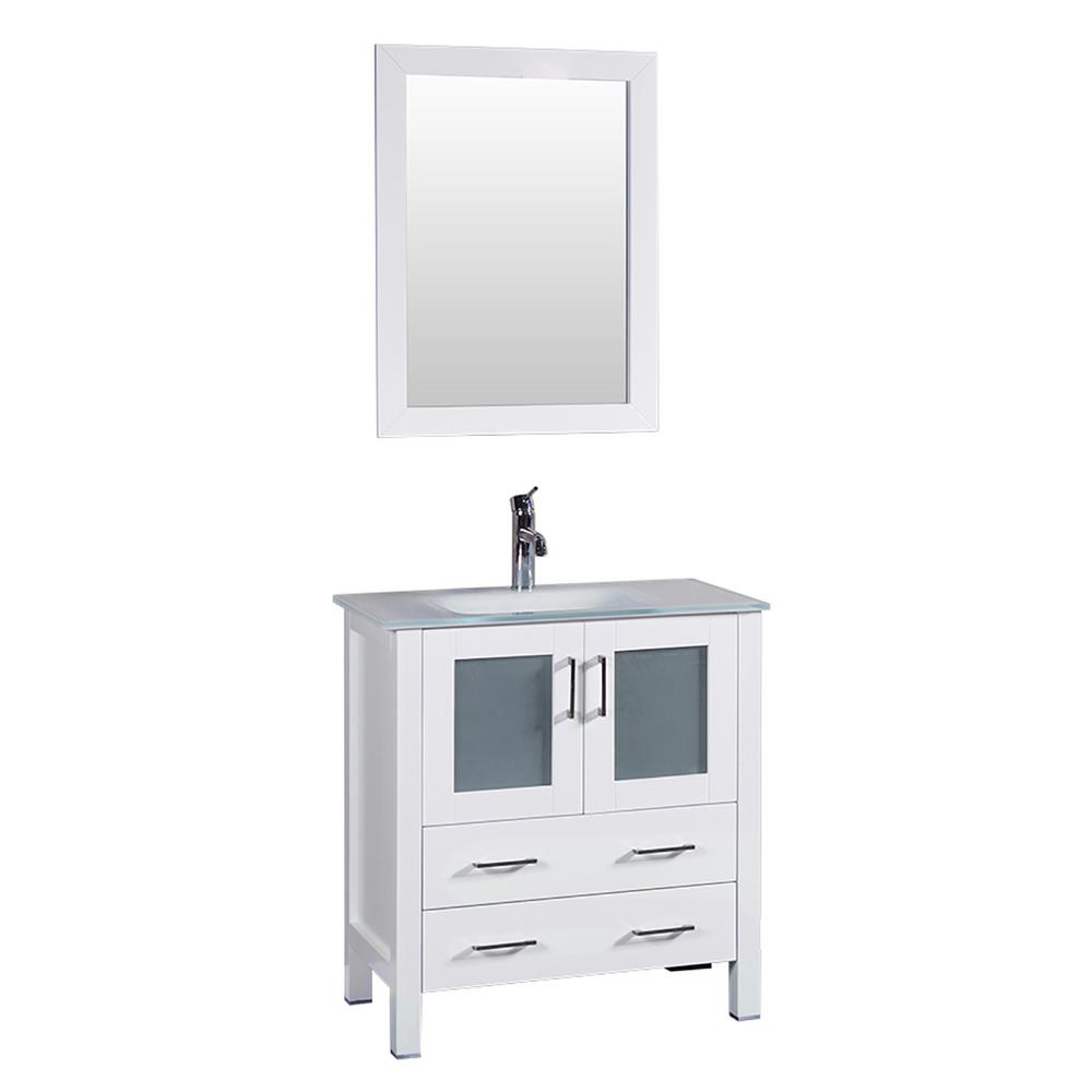 30 in. W Single Bath Vanity in White with Carrara Marble Vanity Top