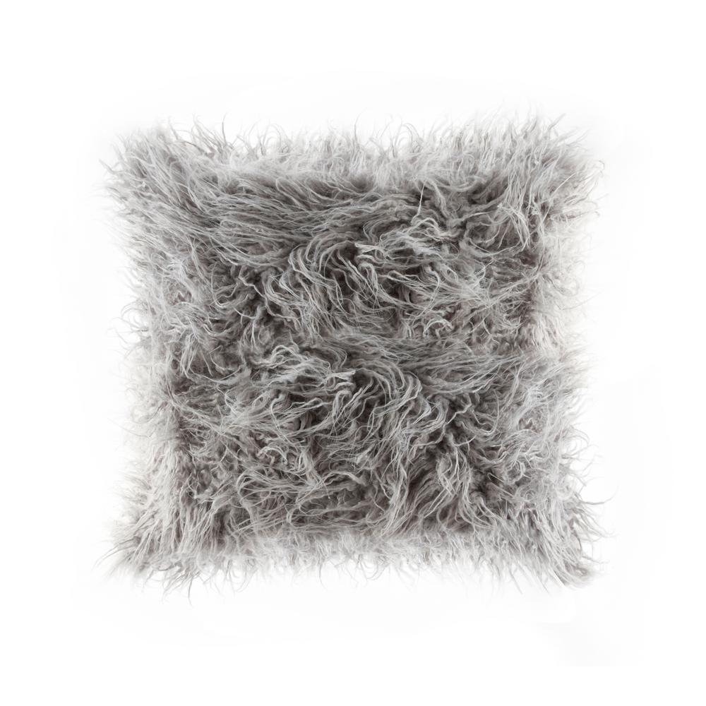 Luxe Faux Fur Frisco Mongolian Sage Grey 20 In X 20 In Faux