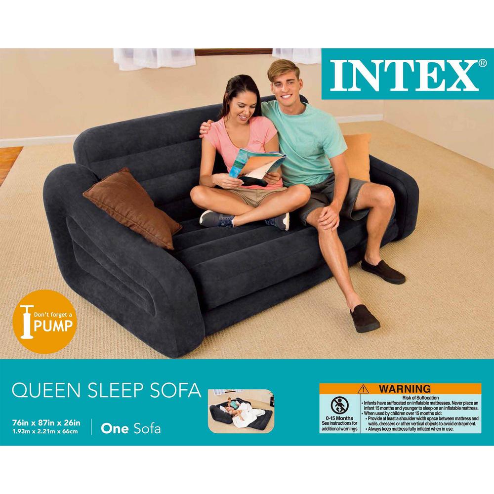 Intex Queen Size Inflatable Pull Out Futon Sofa Couch Bed Dark