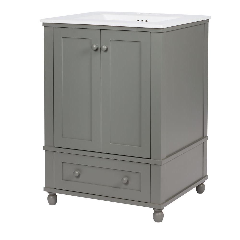 Home Decorators Collection Inman 24 5 In W X 22 In D X 34 24 In H Vanity In Cool Gray With Vitreous China Vanity Top In White D14824 35w The Home Depot