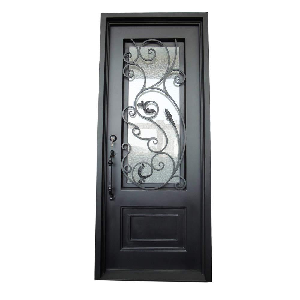 Aleko 40 In X 96 In Matte Black Right Hand Inswing Clear Iron Single Prehung Front Door