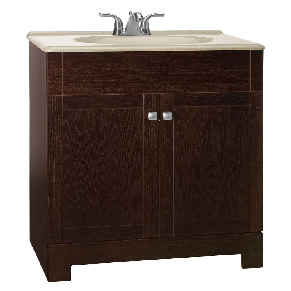 Glacier Bay Renditions 31 In W Bath Vanity In Java Oak With Solid Surface Vanity Top In Wheat With Wheat Sink Ppfsjvo30y The Home Depot