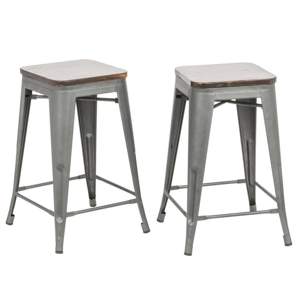 Carolina Forge Cormac 24 In Rustic Pewter Wood Seat Counter Stool Rustic Pewter Wood Seat Counter Stool