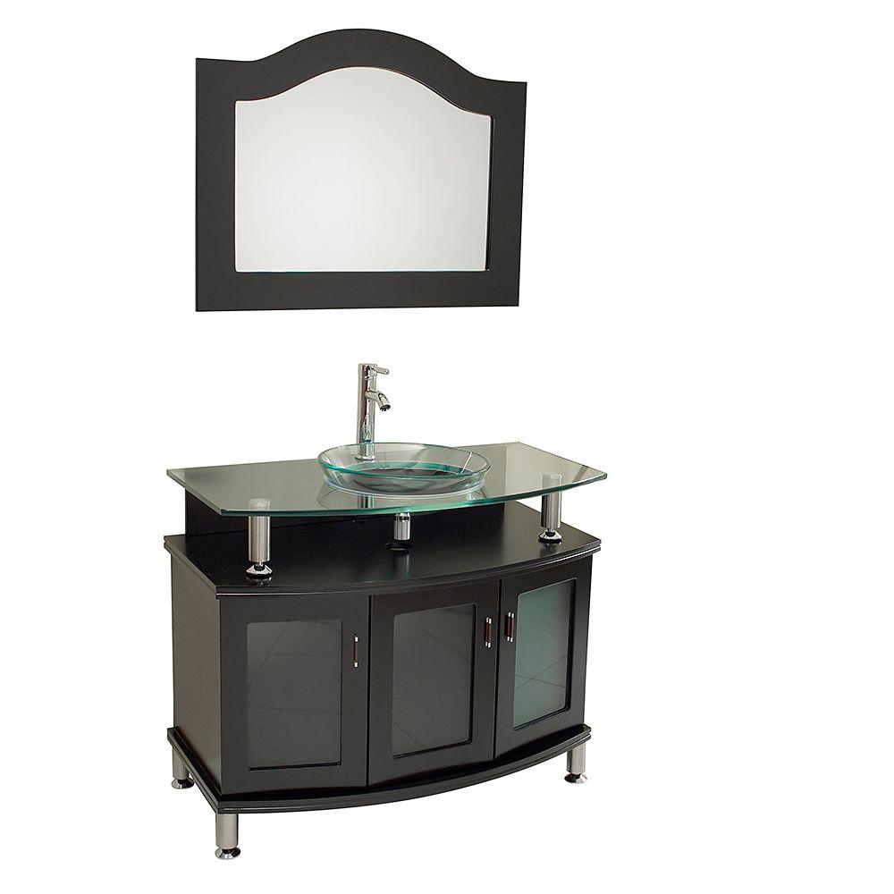 Fresca Contento 40 In Vanity Espresso With Glass Top Clear Basin And Mirror - Makeup Vanity Clear Glass Top Fresca Contento 40 In Vanity Espresso With Glass Top Clear Basin And Mirror - Makeup Vanity Clear Glass Top