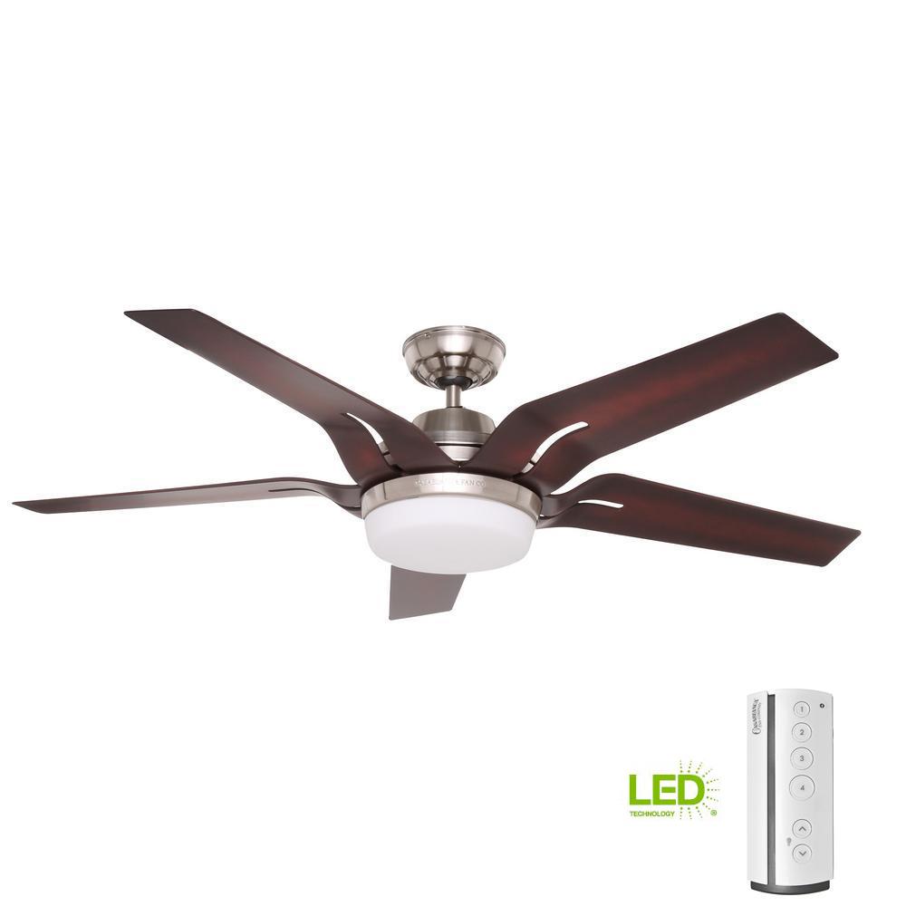 Hampton Bay Vaurgas 44 In Led Brushed Nickel Smart Ceiling Fan With Led Indoor Brushed Nickel Ceiling Fan