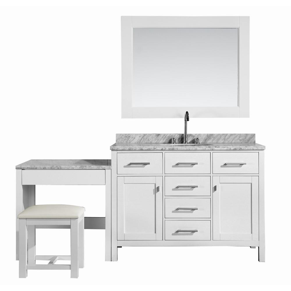 Design Element London 48 in. W x 22 in. D Vanity in White with 