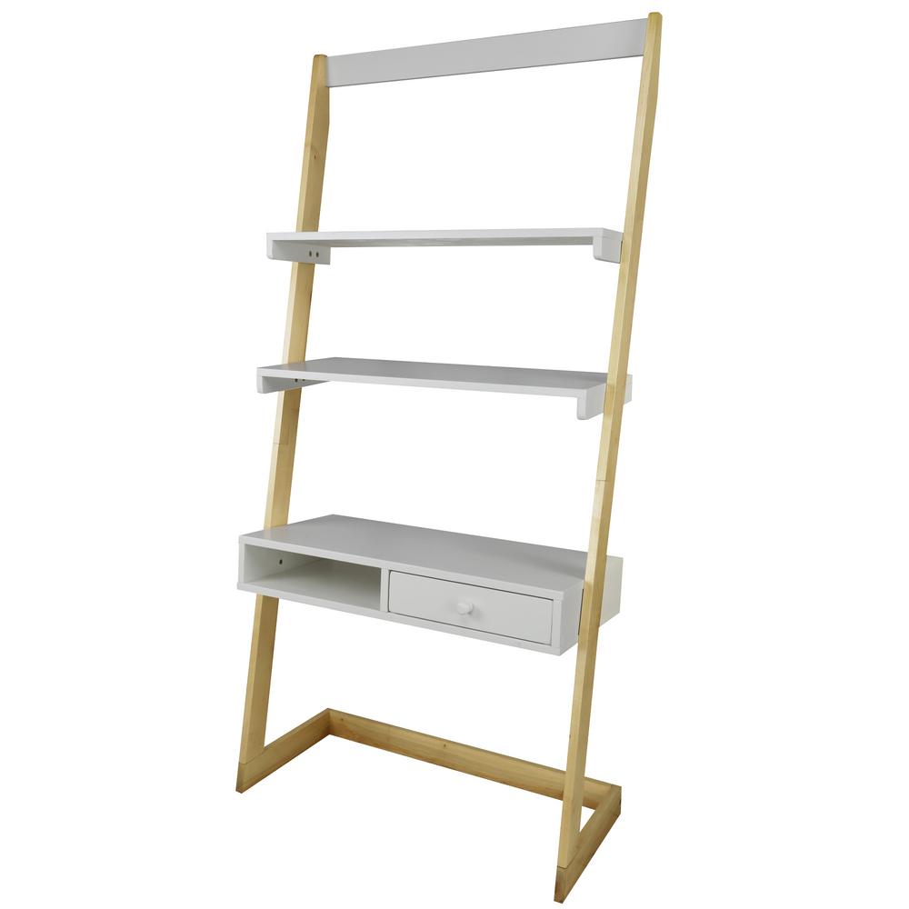 Free Standing Shelves Office Supplies Storage Organization 2 Tone Natural Maple White Freestanding Ladder Desk With Drawer And Solid American