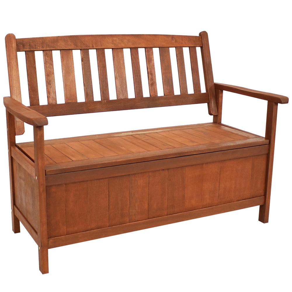 Sunnydaze Decor Meranti Wood 2 Seat Outdoor Storage Bench