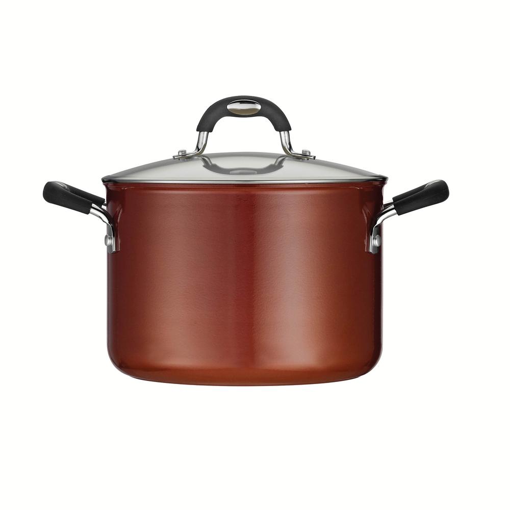 Tramontina Style Ceramica 6 Qt Aluminum Ceramic Nonstick Stock Pot In Copper With Glass Lid 80110 051ds The Home Depot