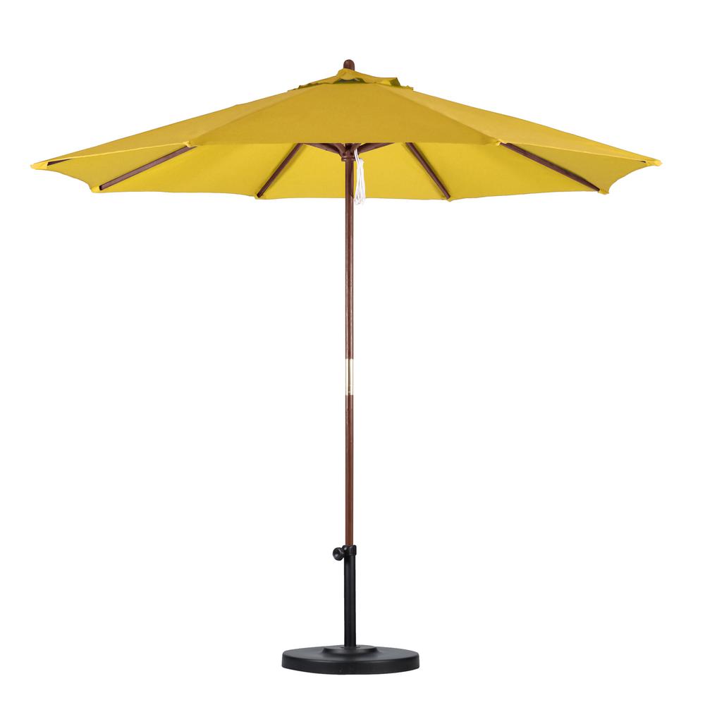 California Umbrella 9 ft. Wood Pulley Open Patio Umbrella in Yellow