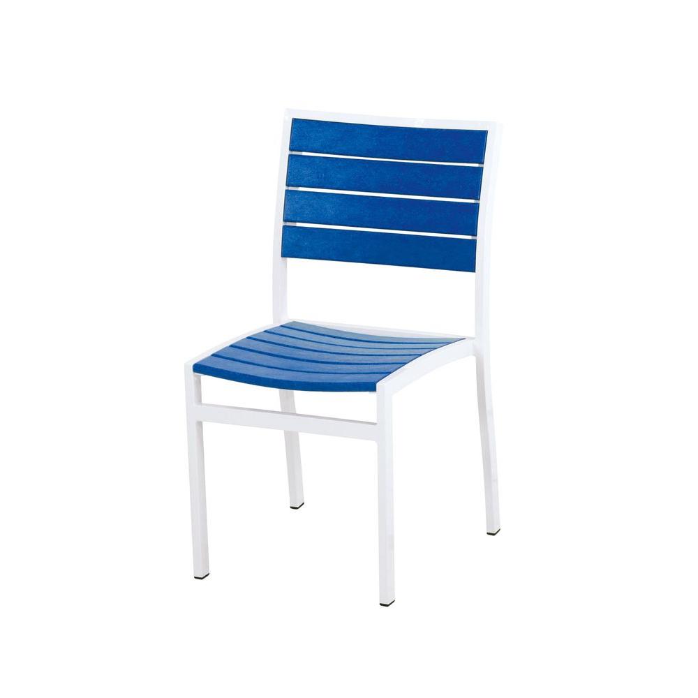 POLYWOOD Euro Satin White/Pacific Blue Patio Dining Side Chair-A100