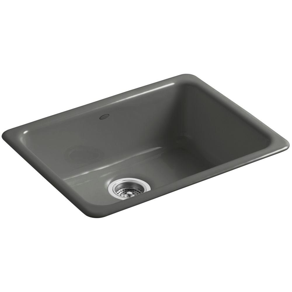 Kohler Iron Tones Drop In Undermount Cast Iron 24 In Single Bowl Kitchen Sink In Thunder Grey