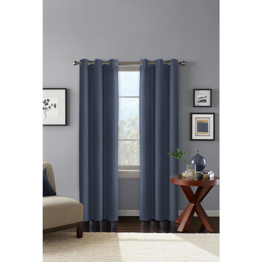 100% Blackout Carson Blue Grommet Curtain Panel 42 in. W x 84 in. L ...