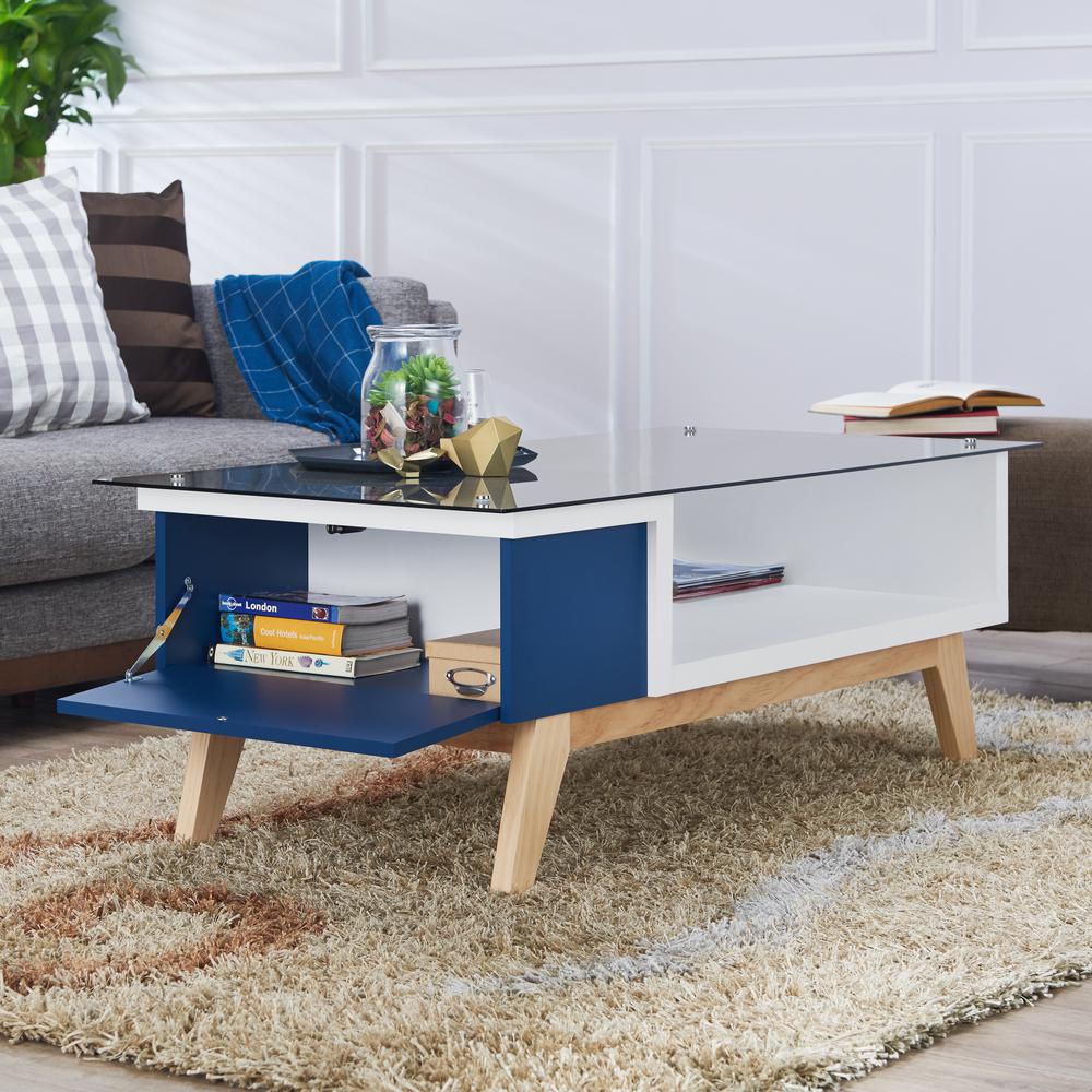 Furniture Of America Dougray 48 In Navy White Brown Large Rectangle Glass Coffee Table With Shelf Fgi 1798c23 The Home Depot - Navy Coffee Table