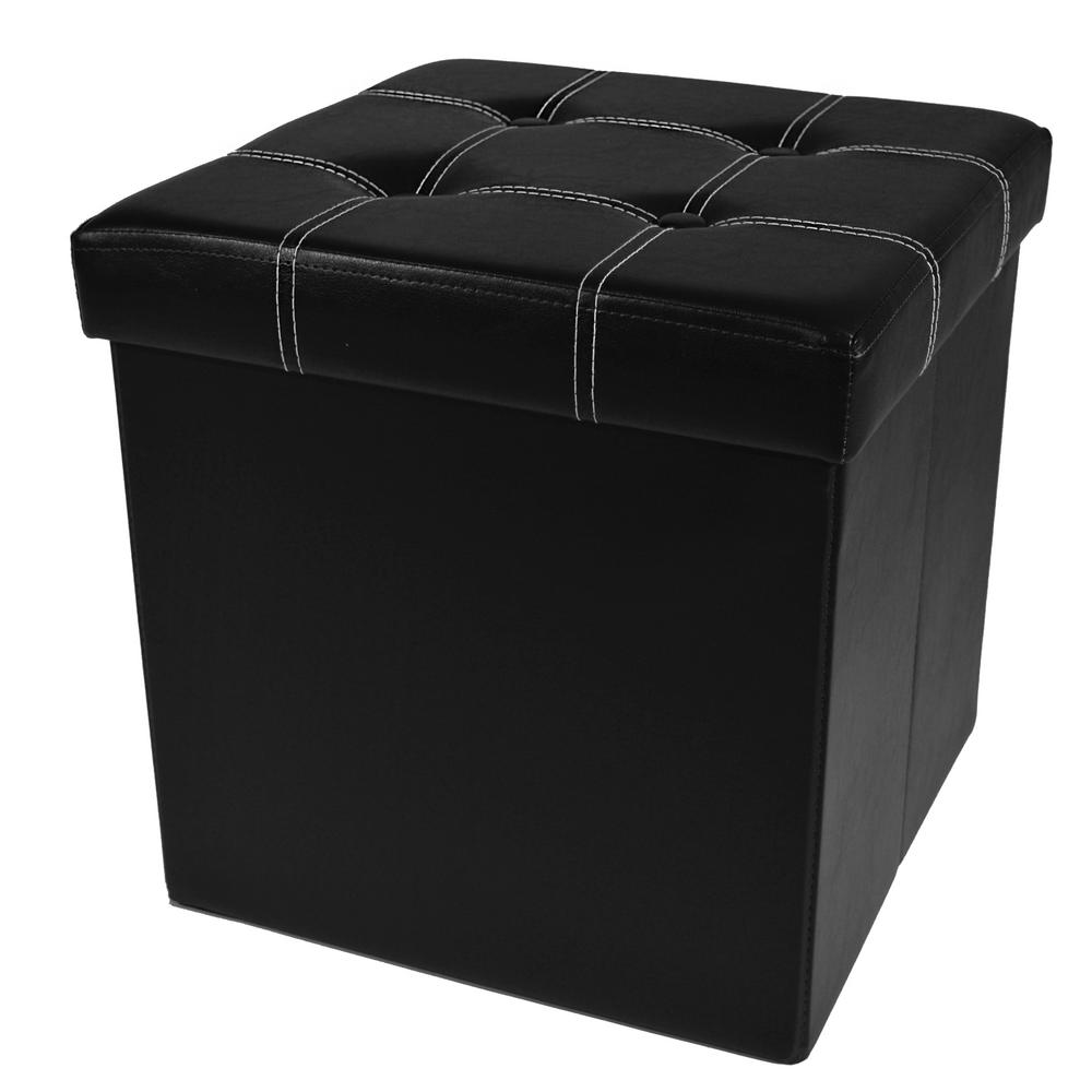 Achim 15 In X Black Faux Leather Cube Collapsible Black Faux Leather Cube Collapsible