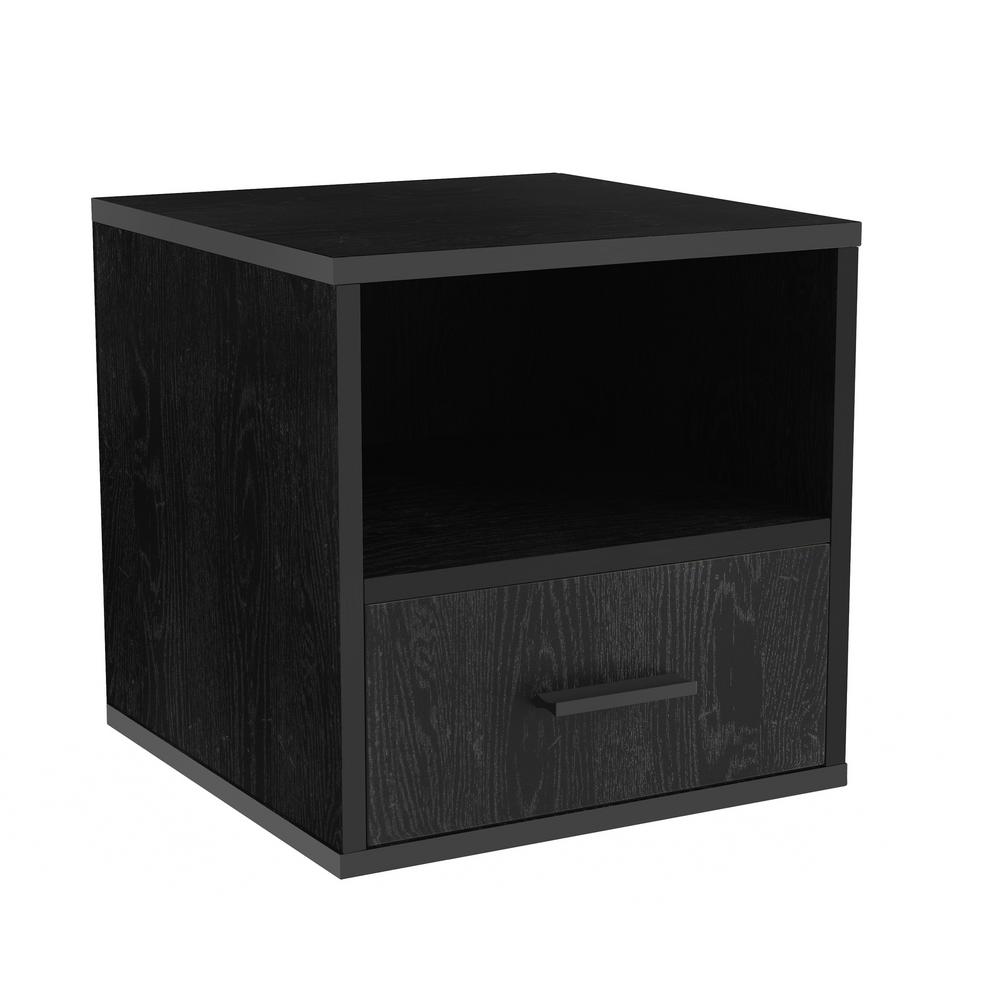 Lavish Home Black Modular Cube End Table with DrawerHW0200203 The