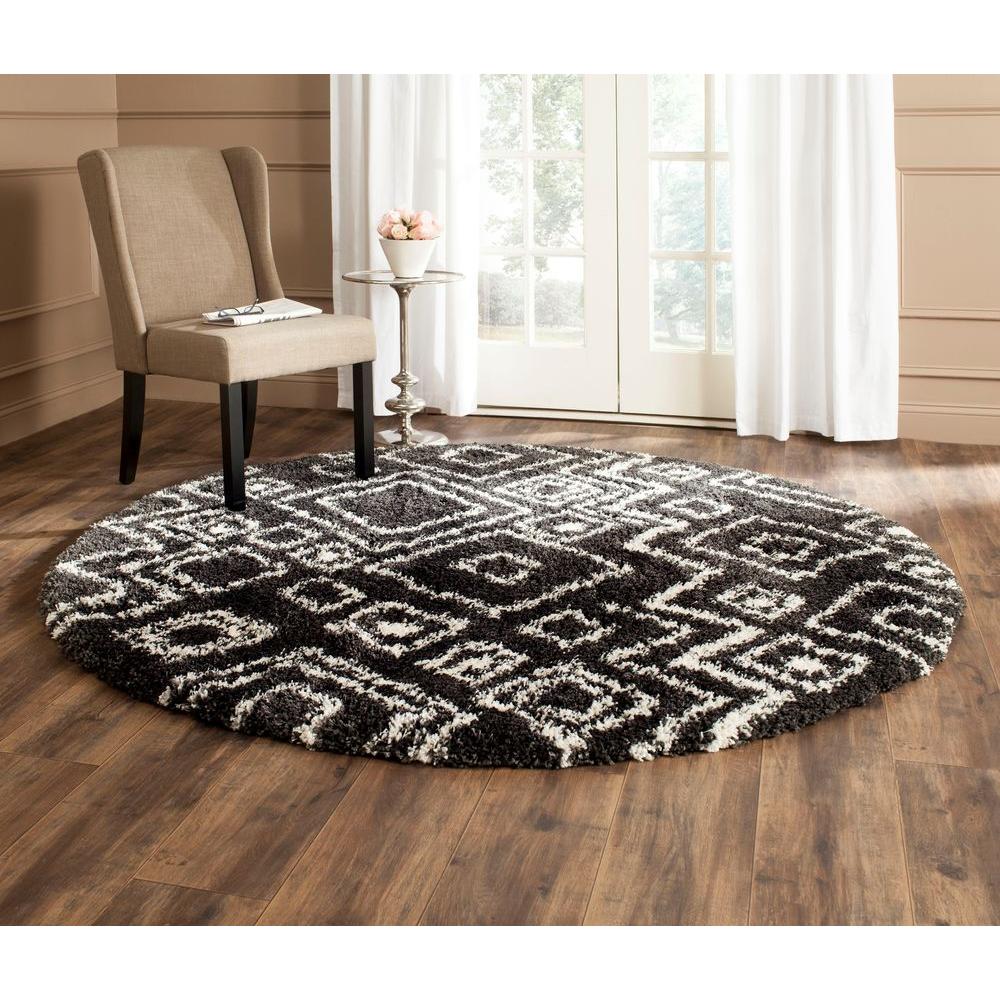 Safavieh Belize Shag Charcoal/Ivory 7 ft. x 7 ft. Round Area Rug