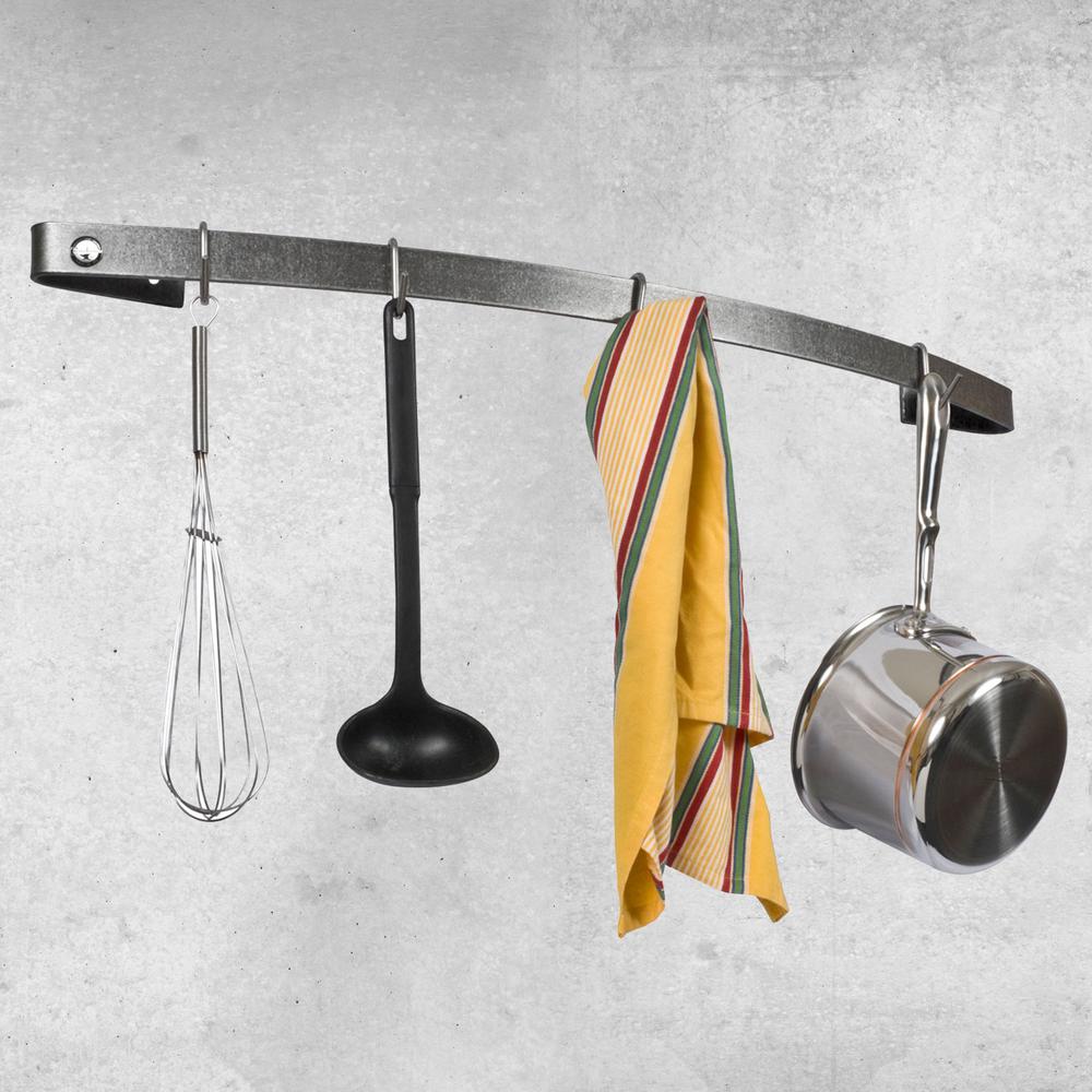 Handcrafted 30 In Curved Wall Rack Utensil Bar Hammered Steel