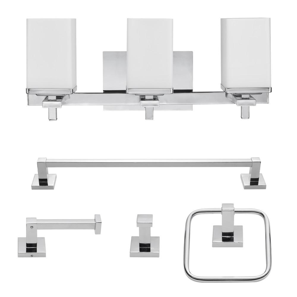 Globe Electric Finn 3 Light Chrome All In One Bath Vanity 5 Finn 3 Light Chrome All In One Bath Vanity 5 Piece