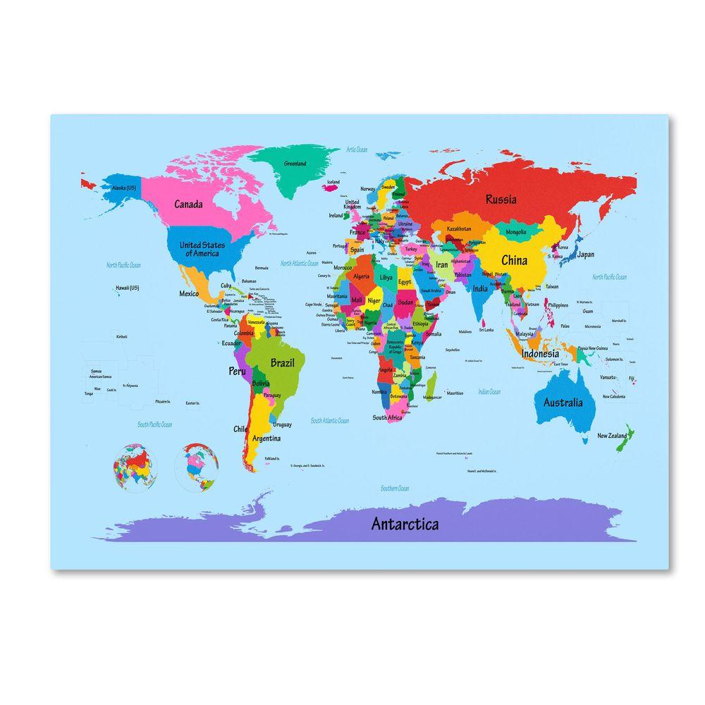 trademark fine art 30 in x 47 in childrens world map canvas art