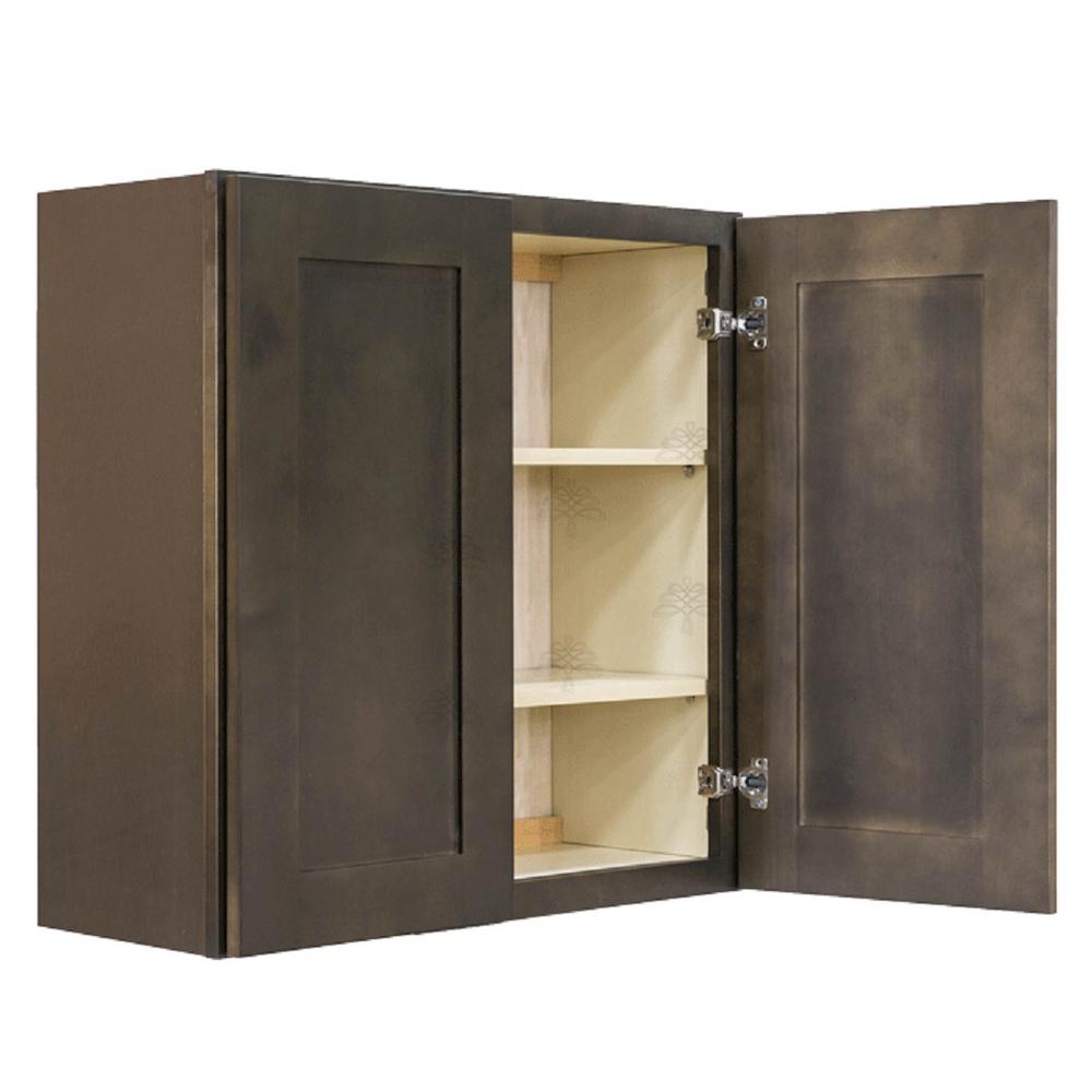 Lifeart Cabinetry Lancaster Shaker Assembled 33 In X 30 In X 12 In Wall Cabinet With 2 Doors 2 Shelves In Vintage Charcoal Alvc W3330 The Home Depot