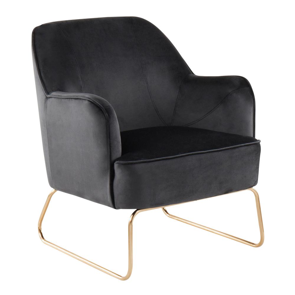 Lumisource Daniella Black Velvet Accent Chair With Gold Sleigh Legs